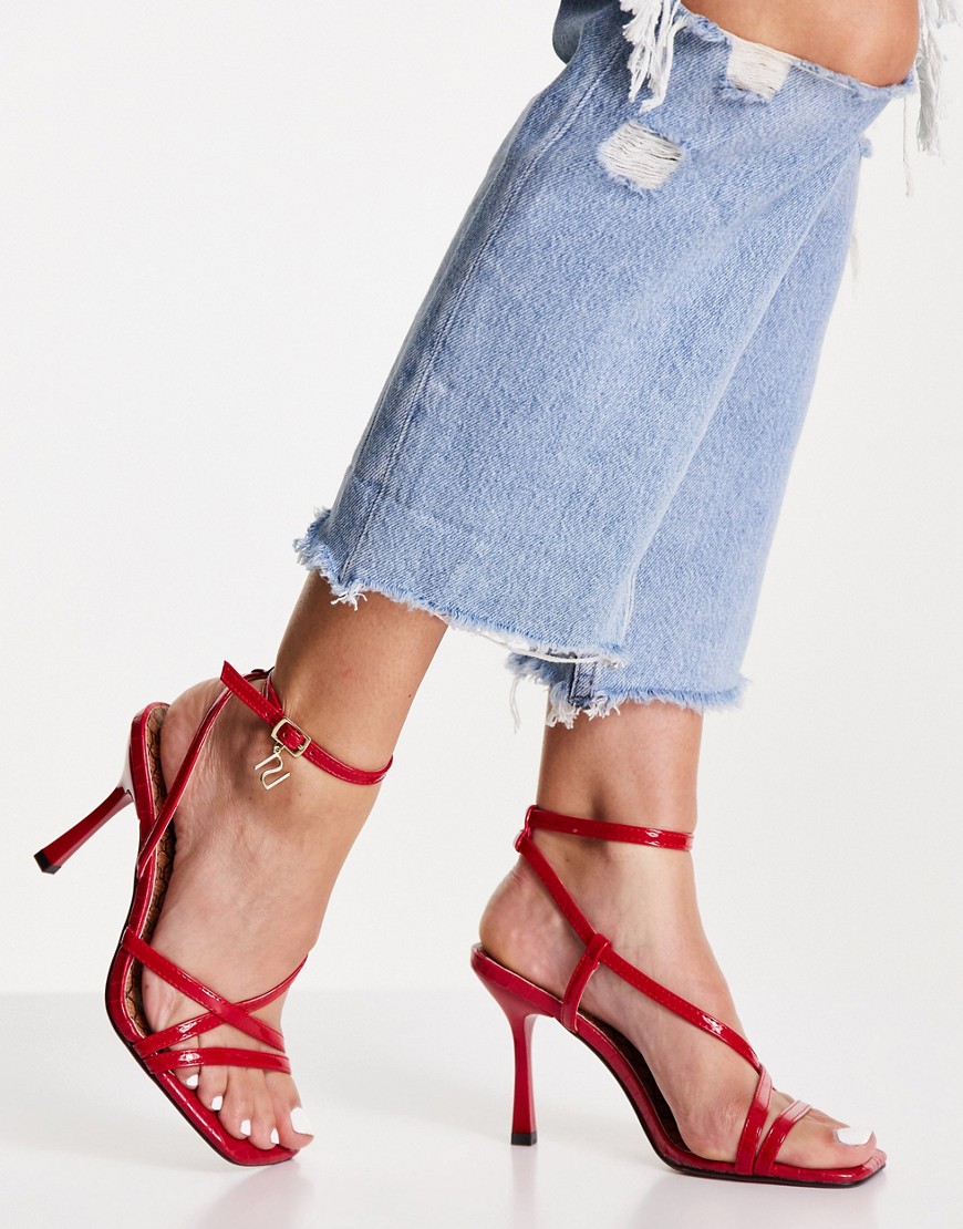 River Island strappy barely there stiletto heel sandals in red-White