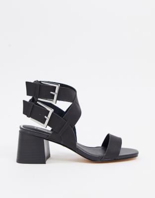 river island black block heel sandals