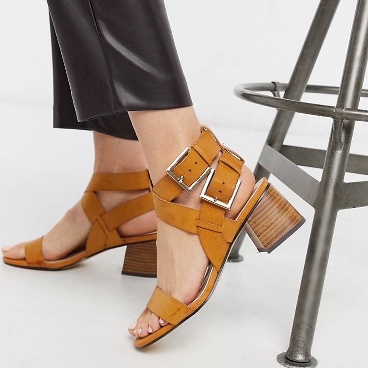 ASOS Husk Strappy Block Heeled Sandals in Brown Womens Shoes Heels Sandal heels 