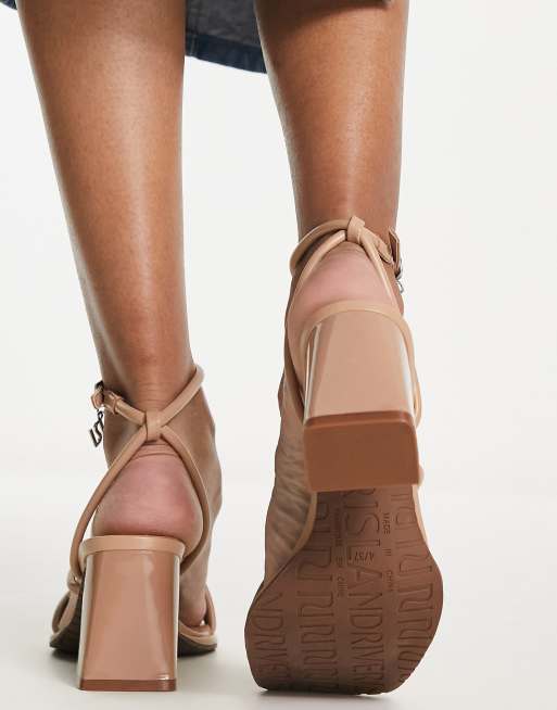 River Island strappy block heeled sandal in beige | ASOS