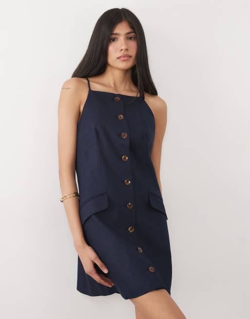 River Island strappy button down mini dress in navy, 2 of 4