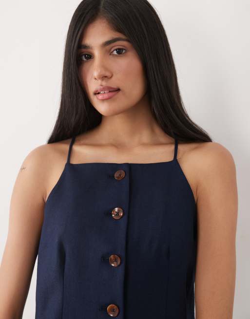River Island strappy button down mini dress in navy, 3 of 4