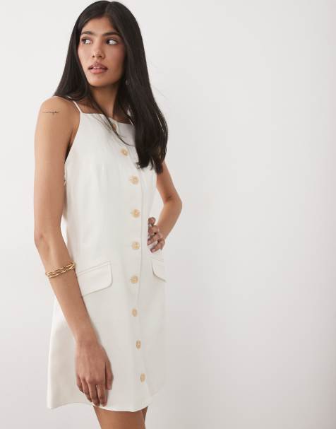 River Island strappy button down mini dress in white - view 1