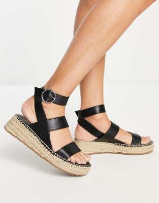 River Island Strappy Espadrille Wedge In Black