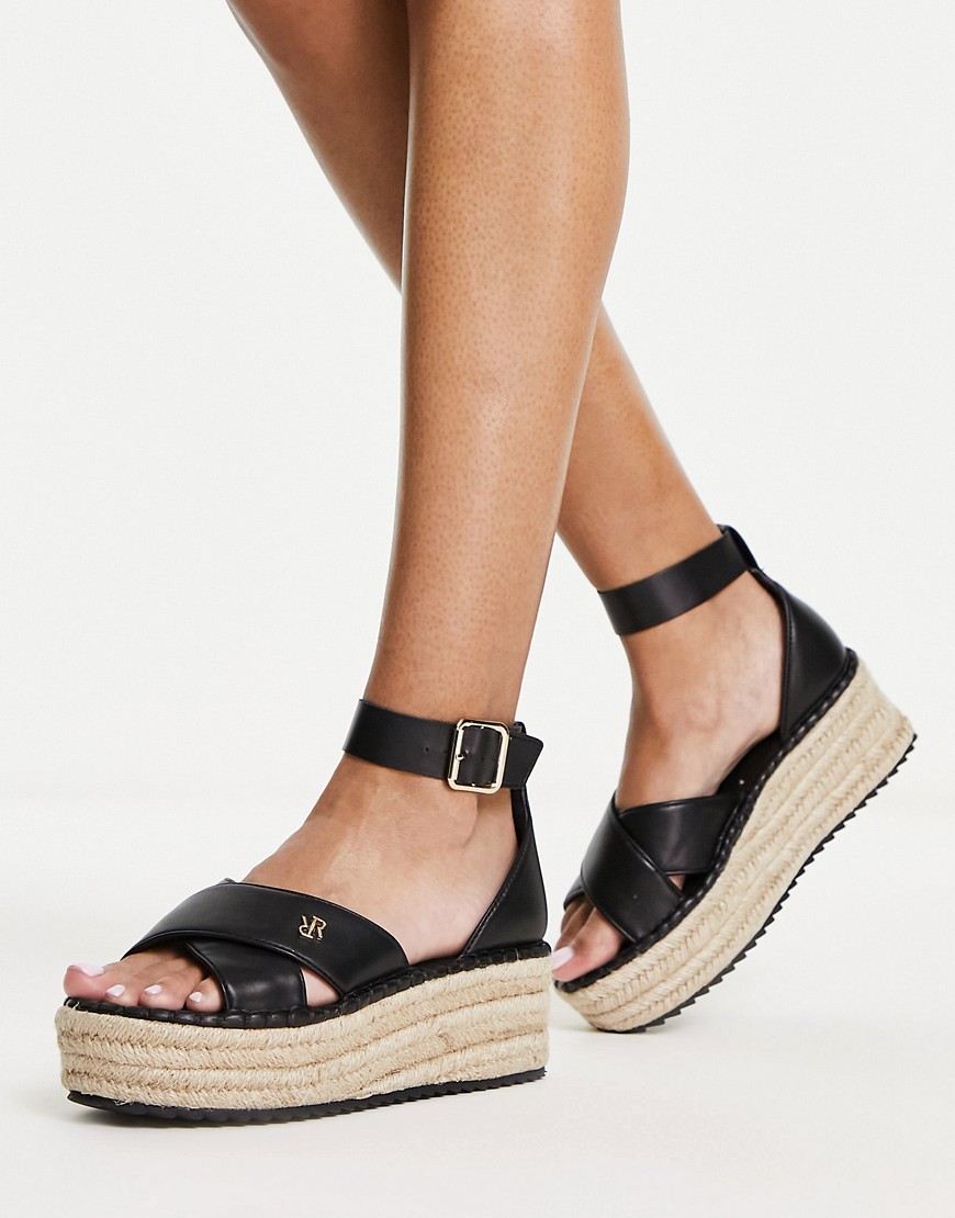River Island Strappy Espadrille Wedge In Black