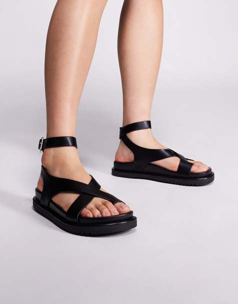 River Island strappy flat sandal in black - view 1