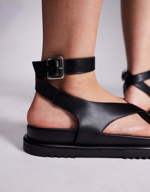 Strappy Sandals River Island Black Sandals Flat Black Leather