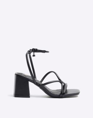 River Island Strappy Heeled Sandals In Black