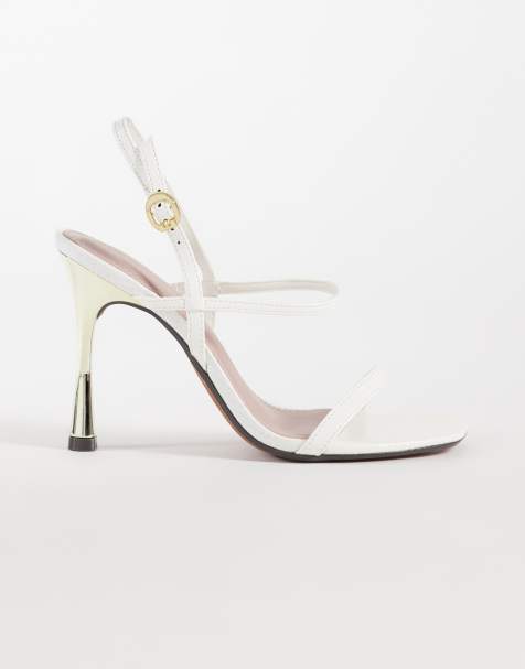 River Island strappy heeled sandals in white - view 1