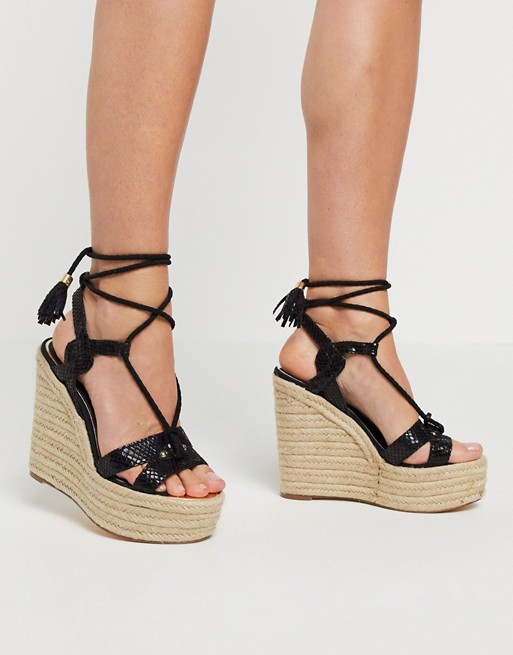 River Island strappy heeled wedge sandals in black