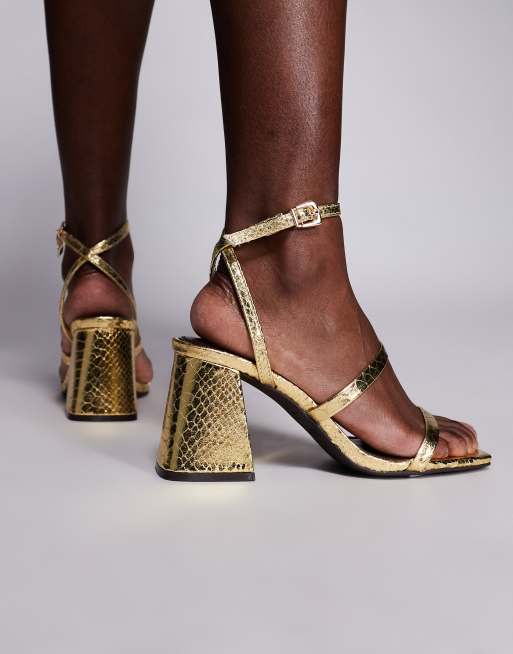 River Island strappy low block heeled sandal in gold, 4 of 4