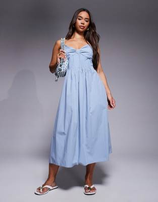 strappy midi sun dress in blue