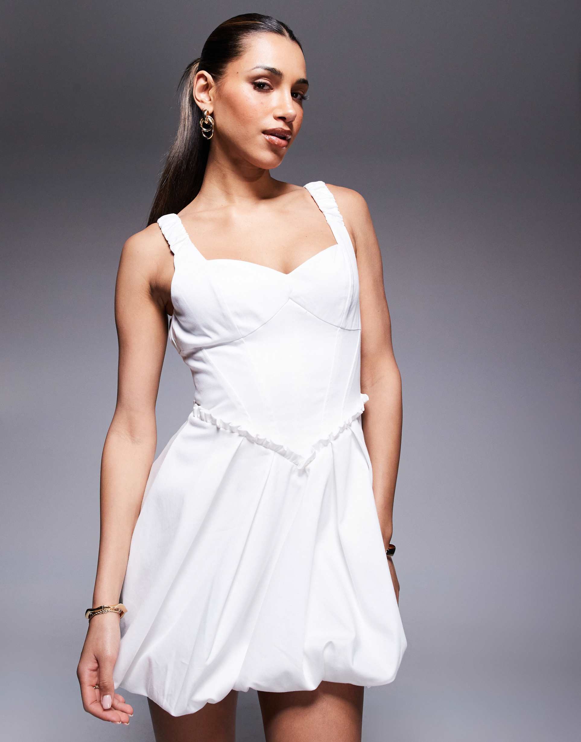 river island strappy puffball dress in white