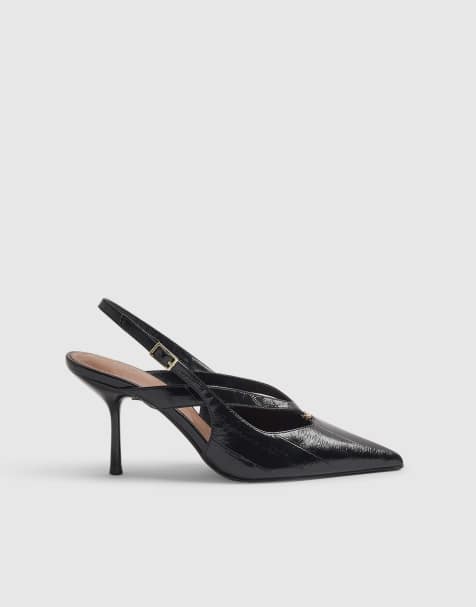 River Island Strappy slingback court heels in black - view 1