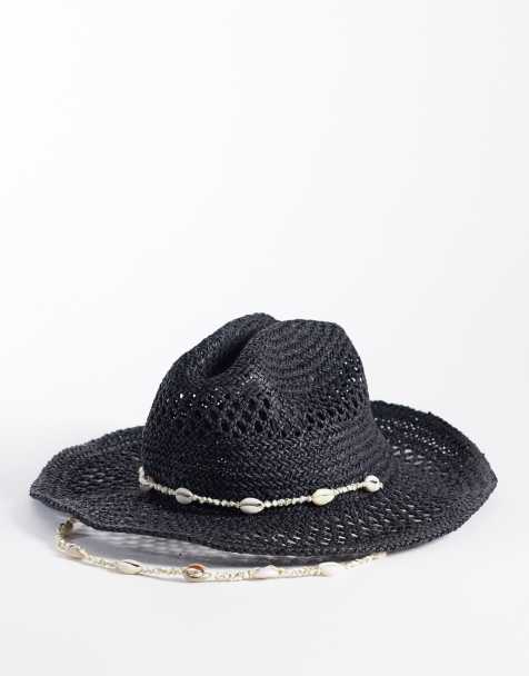 River Island straw hat with coin detail in black - view 1
