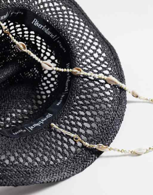 River Island straw hat with coin detail in black, 2 of 3