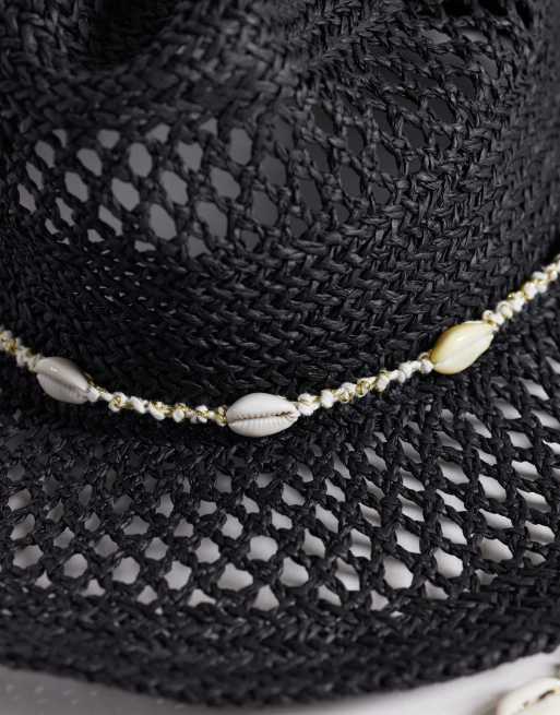River Island straw hat with coin detail in black, 3 of 3