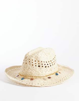 River Island Straw Hat With Coin Detail In Neutral