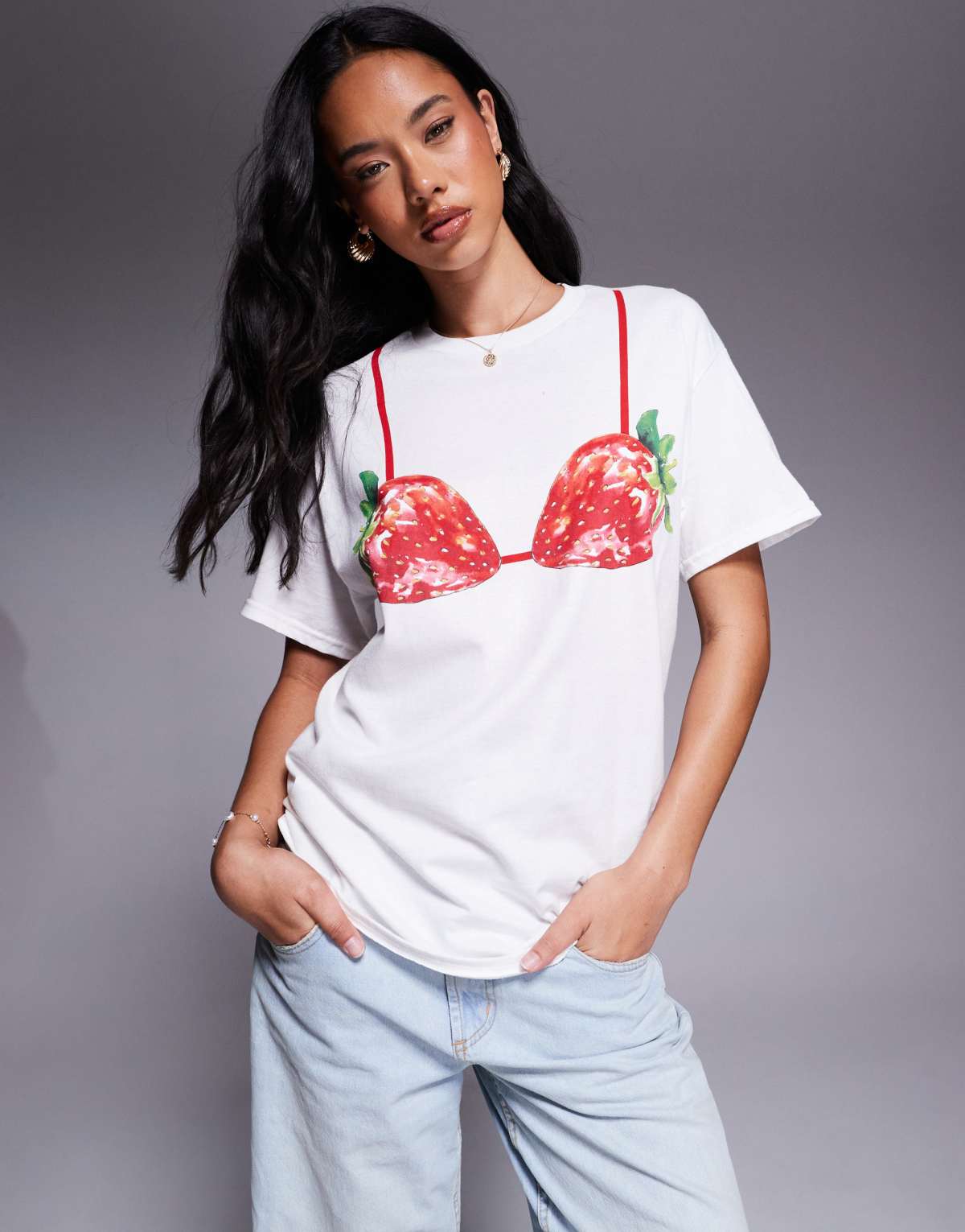 River Island strawberry bikini t-shirt in white
