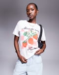 [River Island] River Island strawberry gingham print baby tee in white S WHITE