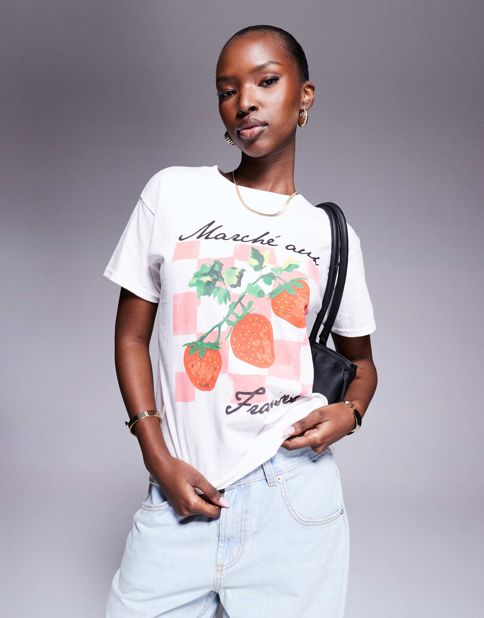 river island strawberry gingham print baby tee in white