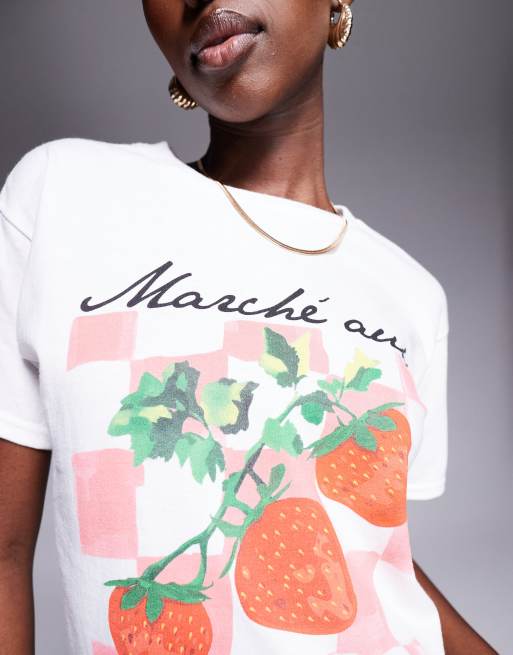 River Island strawberry gingham print baby tee in white, 3 of 4