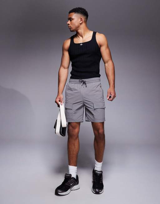 River Island stretch cargo shorts in light gray