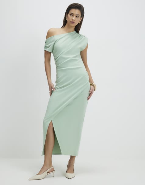 River Island Stretch drape midi dress in green - light