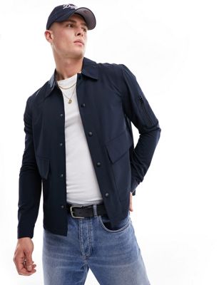 River Island Stretch Overshirt in Navy - ASOS Price Checker