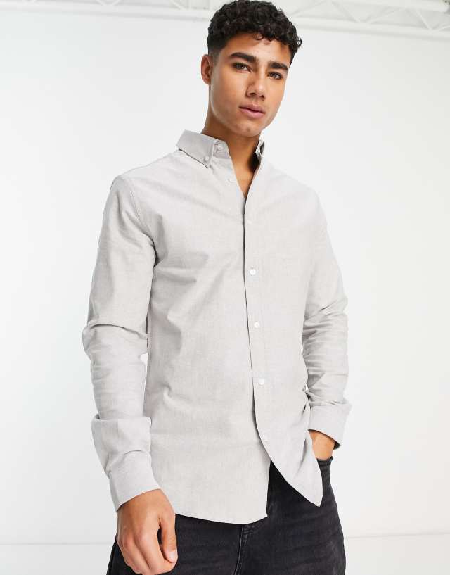 River Island - stretch oxford shirt in grey