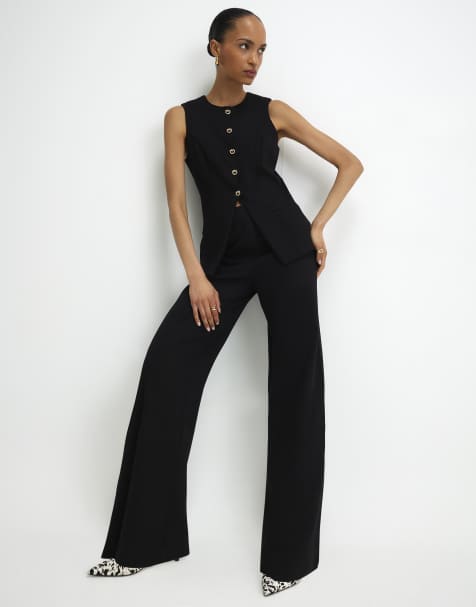 River Island Stretch wide leg trousers in black - view 1