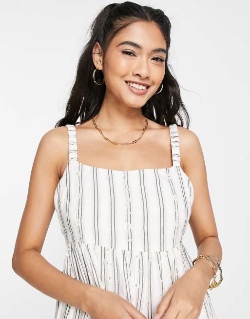 River Island - Stribet cremefarvet slip-midikjole med broderi og smock, 4 af 4