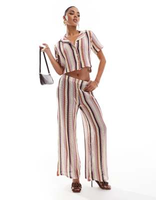 River Island - Strick-Hose in Mittelrosa gestreift mit weitem Bein, Kombiteil