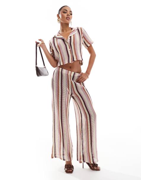 River Island – Strick-Hose in Mittelrosa gestreift mit weitem Bein, Kombiteil - view 1