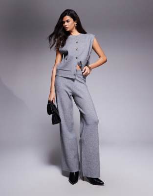 River Island - Strickhose in Hellgrau mit weitem Bein