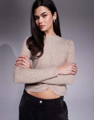 River Island - Strickjacke in Beige mit abgerundetem Saum-Neutral