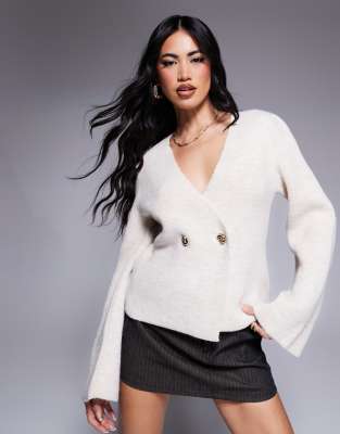 River Island - Strickjacke in Beige mit asymmetrischer Knopfleiste-Neutral