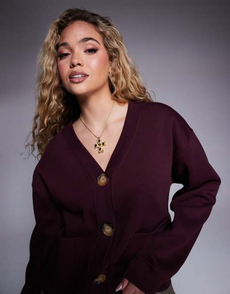 River Island – Strickjacke in Burgunderrot mit V-Ausschnitt - view 1