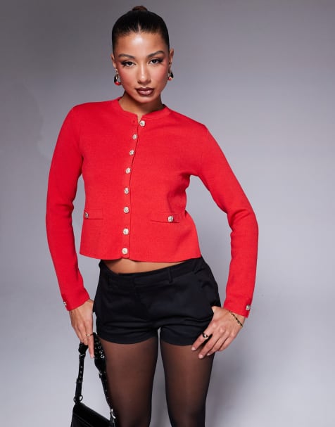 River Island – Strickjacke in Rot mit Rundhalsausschnitt - view 1