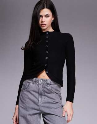 River Island - Strickjacke in Schwarz mit abgerundetem Saum