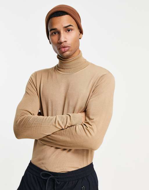River Island – Strickpullover in Beige mit Rollkragen