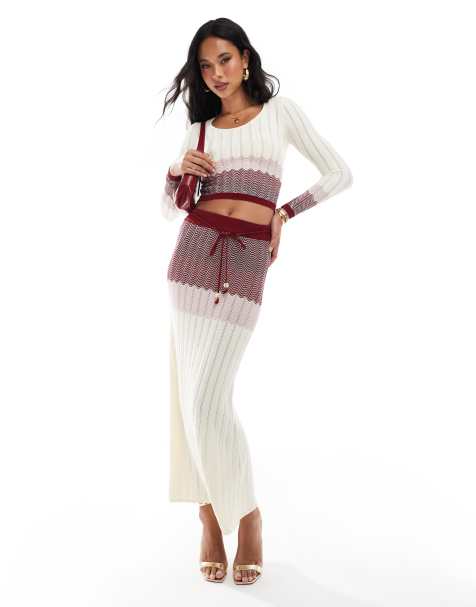 River Island – Strickrock in Dunkelrot mit Winkelstreifenmuster, Kombiteil - view 1