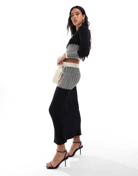 River Island – Strickrock in Schwarz mit Zickzackmuster, Kombiteil - view 1