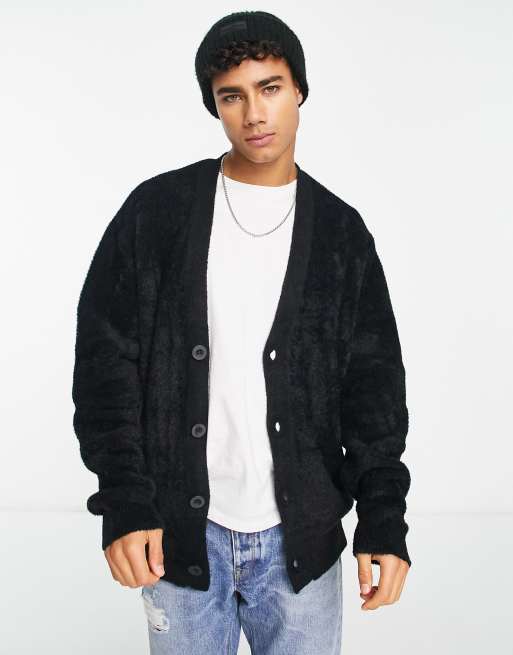 River Island - Strikket fluffy cardigan i sort