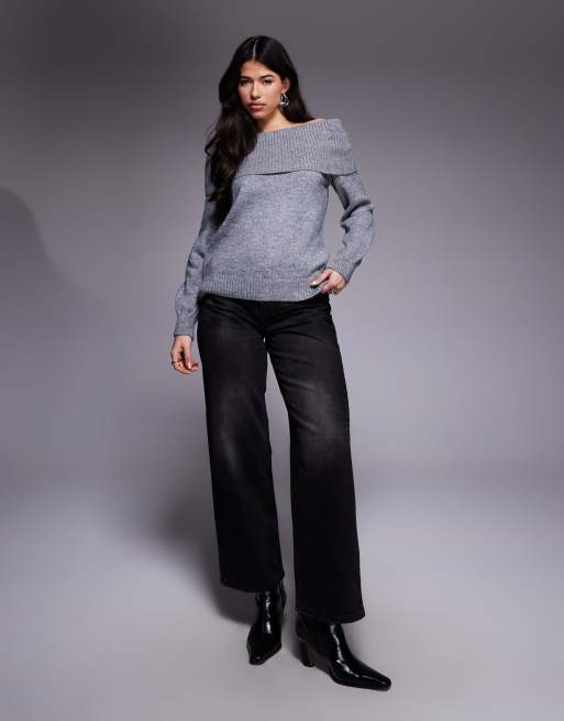 River Island - Strikket grå bardot-top, 2 af 4