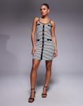 [River Island] River Island stripe button down mini dress in black L BLACK