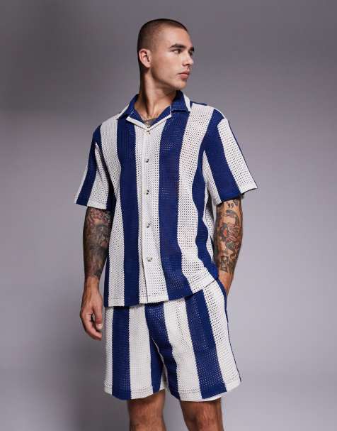 River Island stripe crochet shorts in blue (Part of a set) - view 1