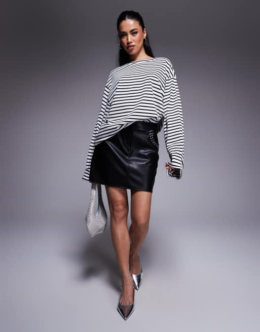 River Island stripe cuff sleeve top in black , 4 of 4