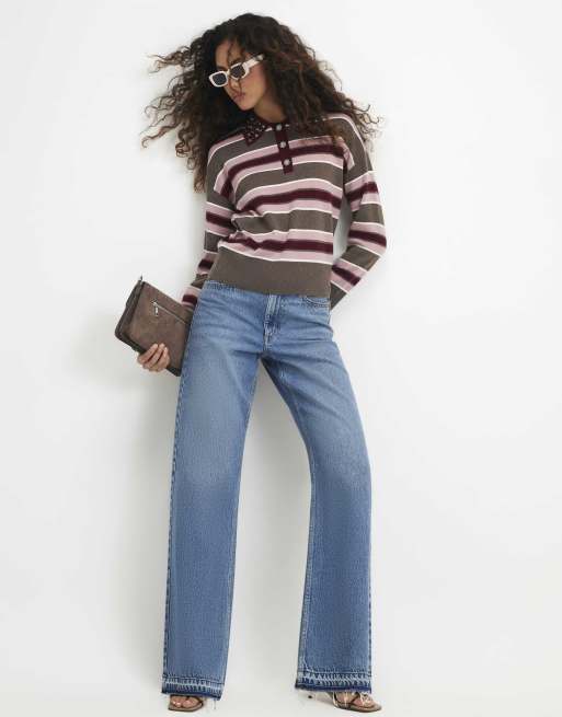 River Island Stripe embellished knit polo shirt in pink , 3 of 4