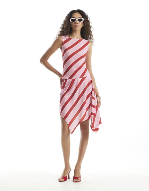 River Island Stripe hanky hem midi skirt in pink , 2 of 4